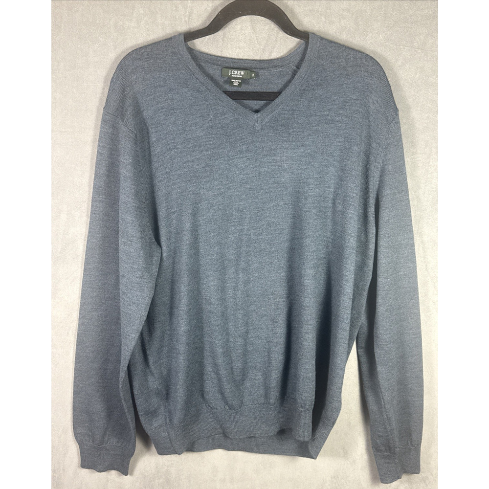 J.Crew Mens XL 100% Merino Wool V-Neck Sweater‎ Teal Blue Extra Large Pullover